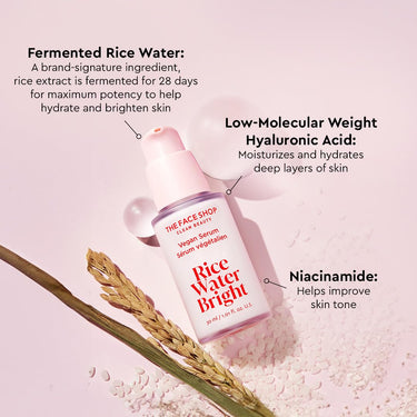 The Face Shop Rice Water Serum with Niacinamide & HA, Brightens Skin, Fades Blemishes & Acne Marks (30ml)